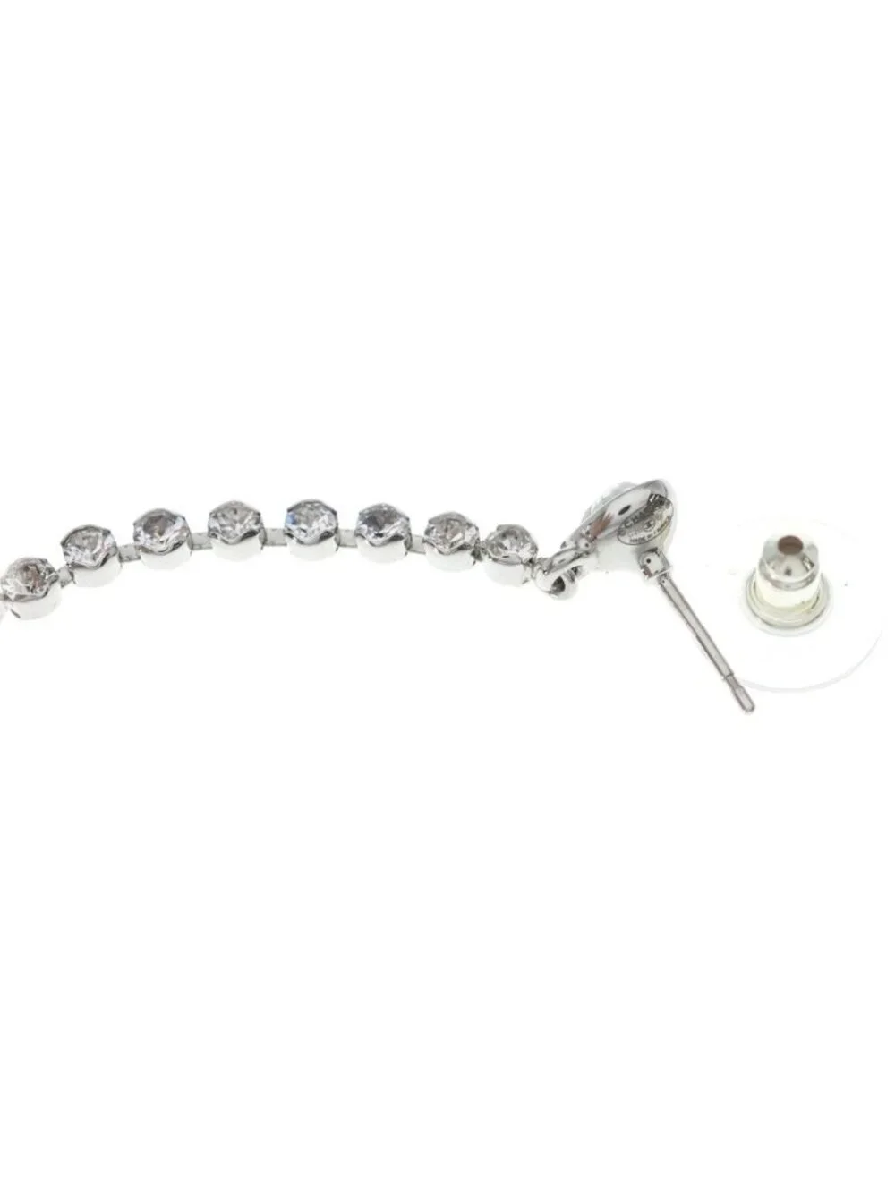 Chanel CC Logo Heart Rhinestone Drop Earrings Silver